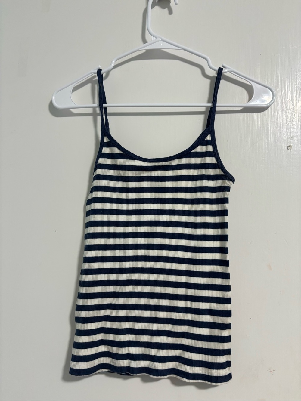 Brandy Melville Navy and White Striped Ribbed Tank Top